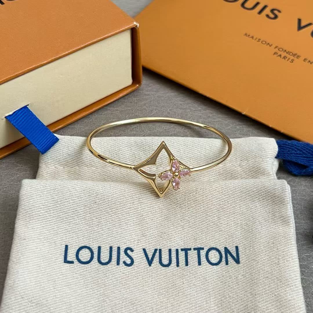 Louis Vuitton Gold Flower Bracelet with Pink Stones